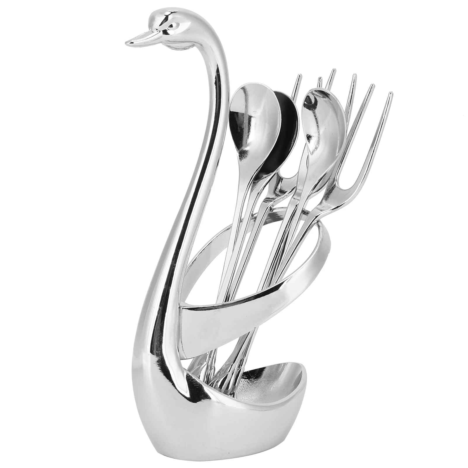 

7Pcs/Set Zinc Alloy Dinnerware Swan Holder Tableware with 3 Spoons 3 Forks Home Decoration