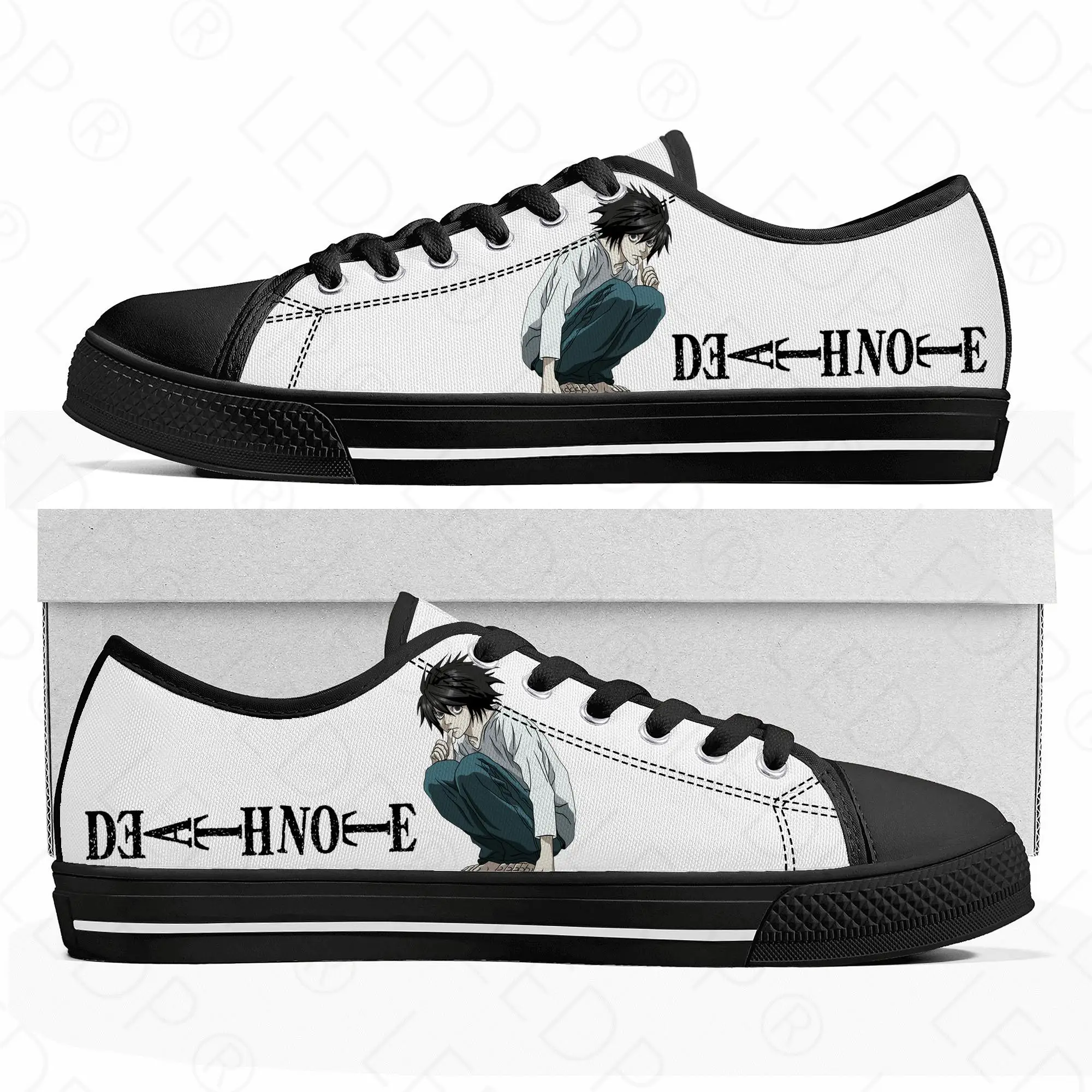 

Аниме Death Note Yagami Lawliet L низкие кроссовки Мужские Женские подростковые высококачественные парусиновые кроссовки обувь на заказ