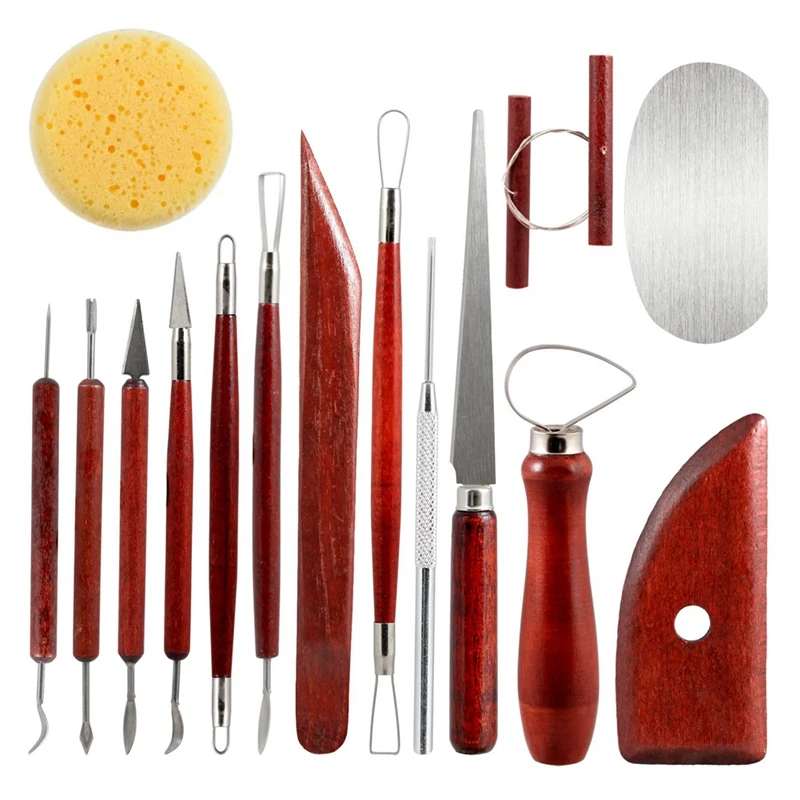 

15Pcs Air Dry Polymer Clay Carving Tools Set For Kids Adults - Stainless Steel Wooden Ceramic Clay Sculpting Kit