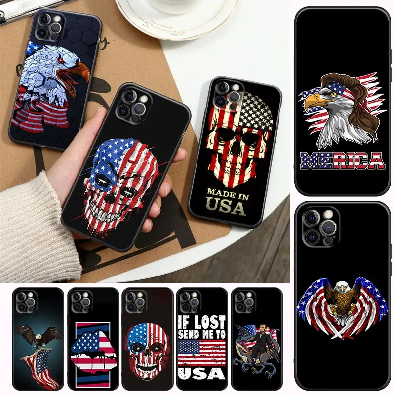 

Black Merica USA Flag Phone Case For Apple iPhone14 13 12 11 Pro Max Mini 8 7 SE XR XS Plus Black Cover Fundas Coques Shell Capa