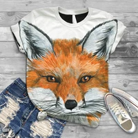 new street style casual animal t shirt fox round collar short sleeves comfortable loose harajuku boutique womens wear