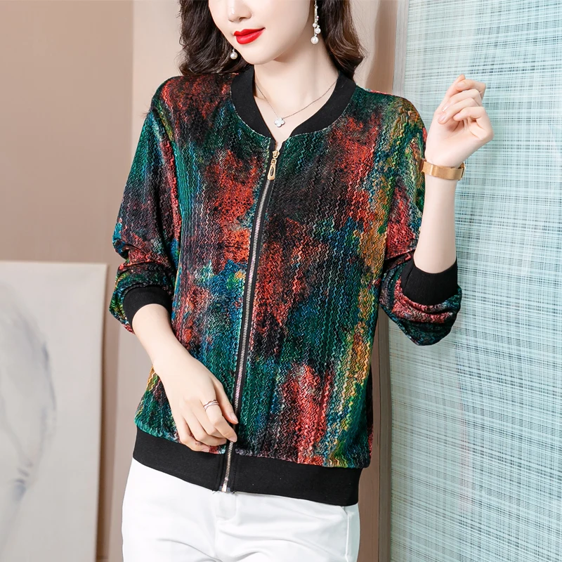 

2022 Fashion Korean Autumn Velvet Jacket Women Long Sleeve Zipper Bomber Jacket Woman Vintage Office Coat Loose Outwear Clothes