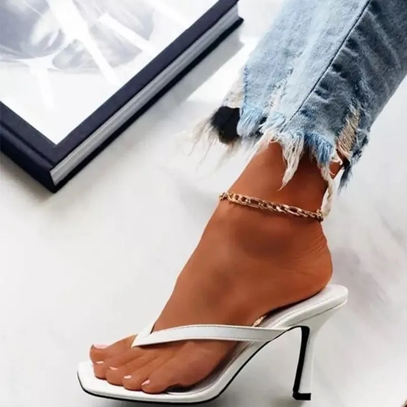 

Luxury 2022 Slippers Women Summer Plus Size 43 Fashion Sexy Thin Heels Flip Flops Woman Shoes High Heels Sexy Ladies Slippers