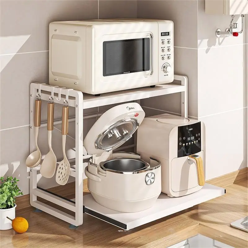 2-уровневый выдвижной органайзер для полки микроволновой печи — компактная