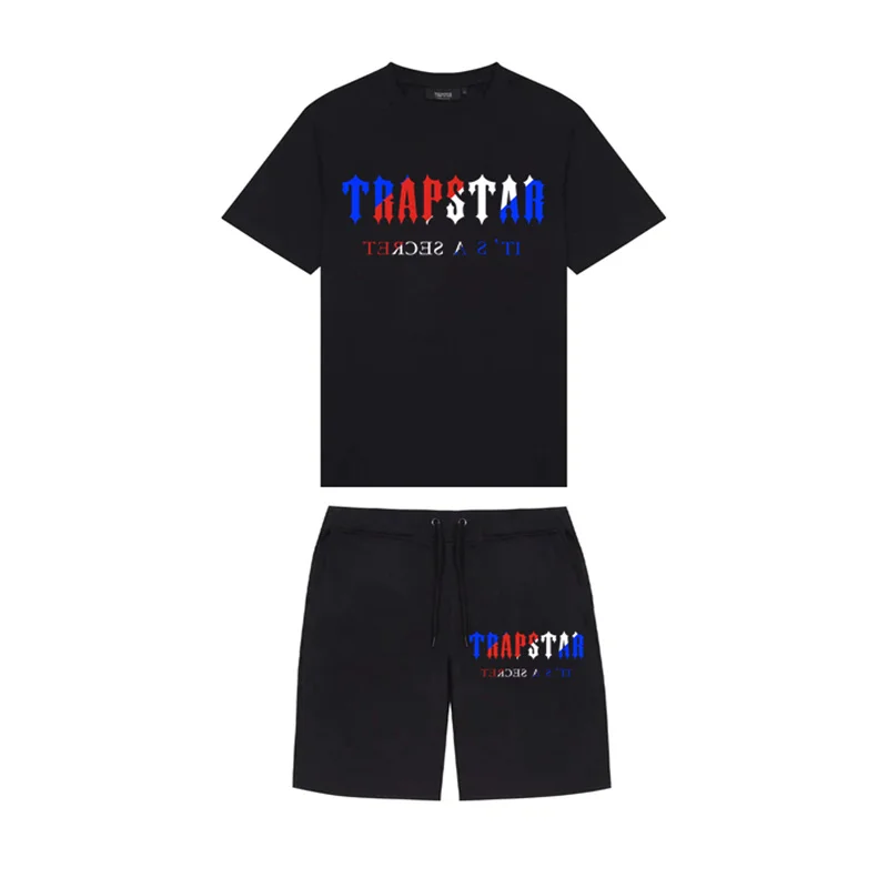 New Brand TRAPSTAR Men's Clothing T-shirt Tracksuit Sets Harajuku Tops Tee Funny Hip Hop Color T Shirt+Beach Casual Shorts Suit