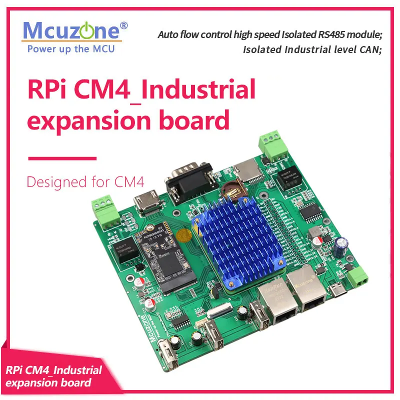RPi CM4_Industrial expansion board, Dual Ethernet,Iso CAN, Iso RS485, RS232, HDMI, 7-40V input, M.2 M SSD, USB, CSI