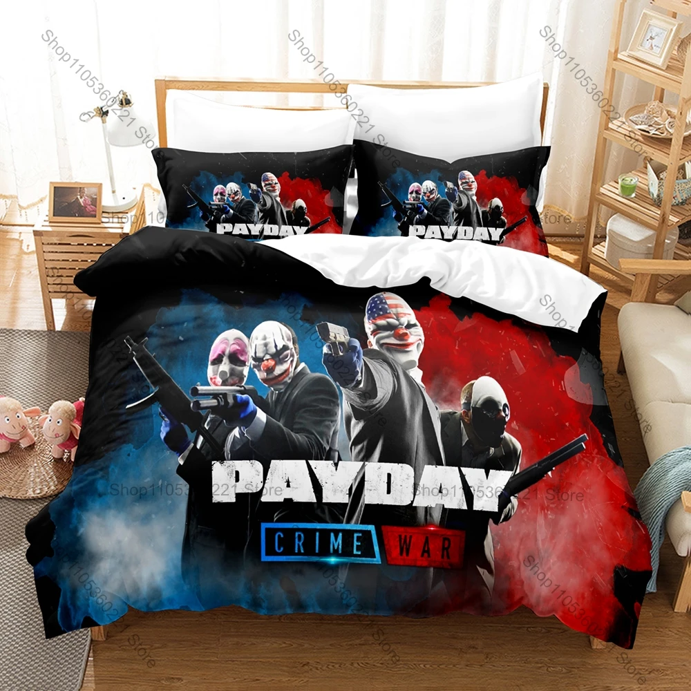 Фото Комплект постельного белья с HD-принтом по игре Cool Payday 2 Clown Heist Mask Tactical Robbery First Person Shooter: пододеяльник + 2 наволочки для геймеров №2
