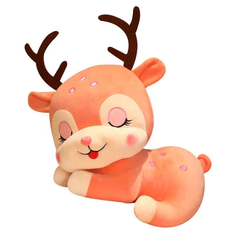 

Cute Face Soft Sika Deer Plush Toy Stuffed Cartoon Animals Sleeping Elk Deer Lying Pillow Cushion Christmas Gift For Baby Girl