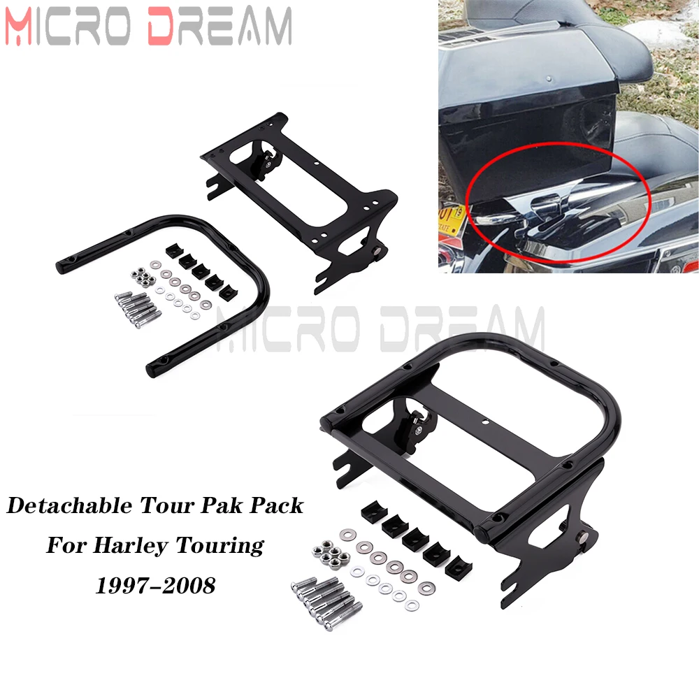 

Motorcycle Detachable Two-up Tour Pack Luggage Rack w/ Docking Hardware For Harley Touring Street Electra Glide Road King 97-08