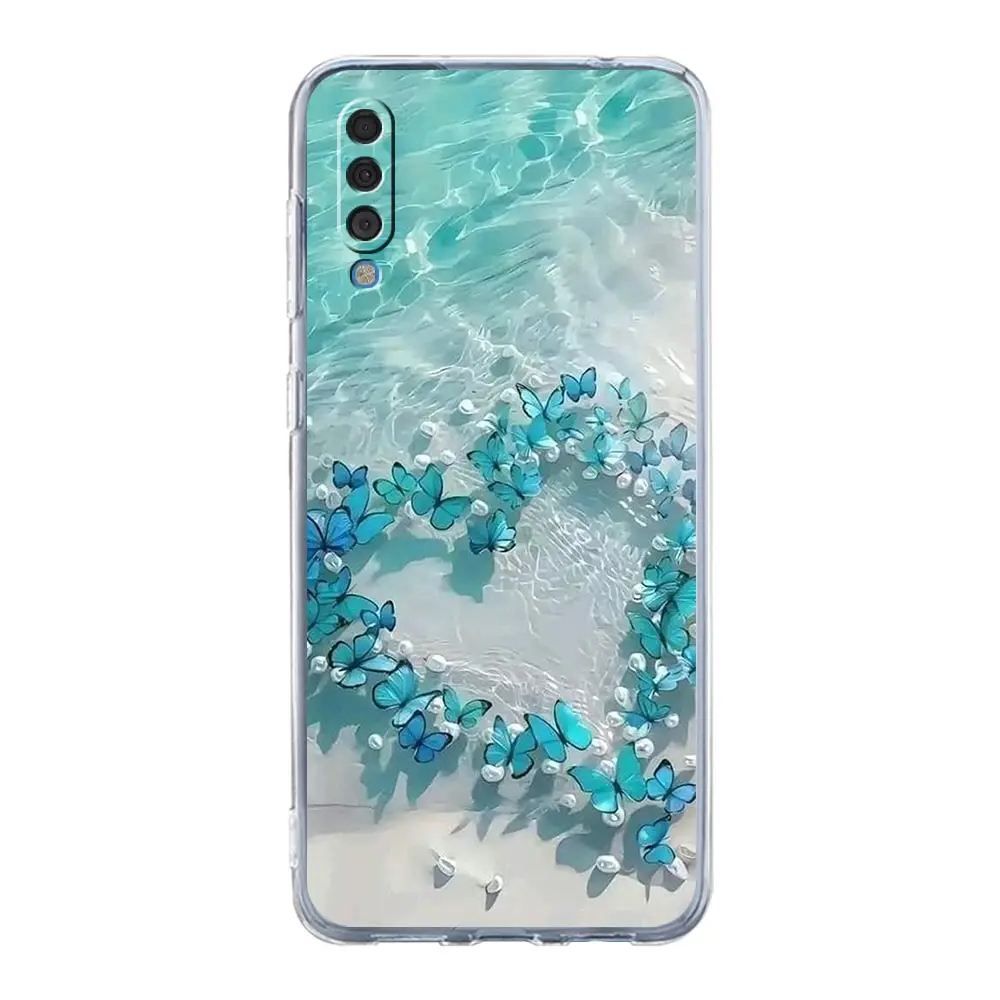 Фото Чехол для Samsung A56 A36 A26 A16 A14 A12 A22 A32 5G A34 A42 A52 A54 A50 A70 A40 A20S A04S A06 Cover Blue Butterfly Ocean Waves №5