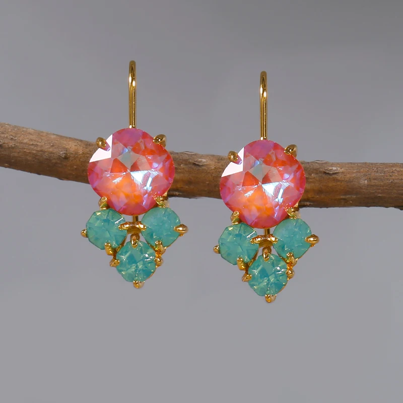 

New Arrival Rainbow Crystal Dangle Earrings Cute Trendy Geometric Drop Earrings Boho Jewelry Accessories For Women Girls