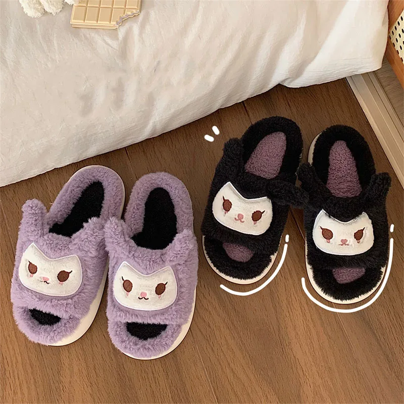 

Cute New Sanrio Kuromi Mymelody Kawaii Slippers Cartoon Home Soft Soled Women's Warm Plush Cotton Slippers In Autumn and Winter