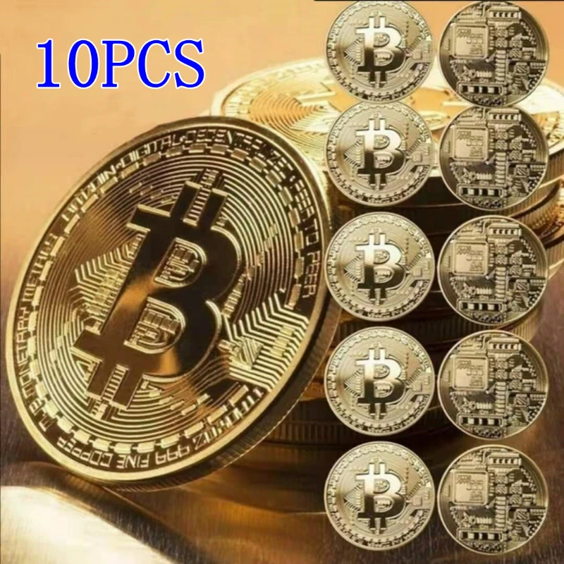 

10 Pcs Gold Plated Bitcoin Coin Collectible Art Collection Gift Physical Encrypted Bit BTC Art Medal Souvenir Exquisite Gifts