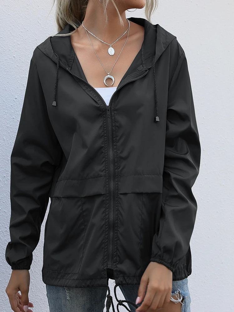 

Женская водонепроницаемая куртка на молнии, с капюшоном