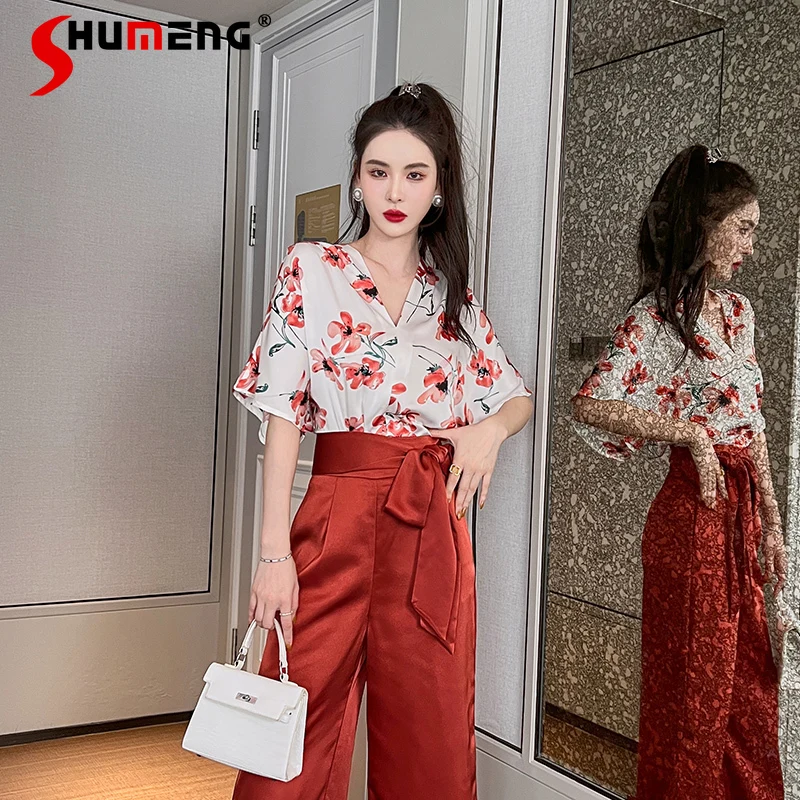 

New Ladies Fashionable Sweet Elegant Chiffon Floral Shirt 2022 Summer Women Classic Style Simple Office Lady V-neck Blouses Top