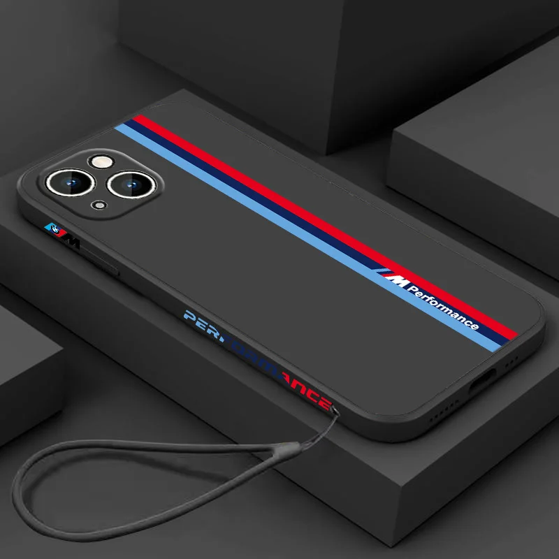 Luxury BMW Car Phone Case For Apple iPhone 14 13 12 mini 11 Pro 8 7 6S 6 Plus XR XS X Max Liquid Left Rope Cover