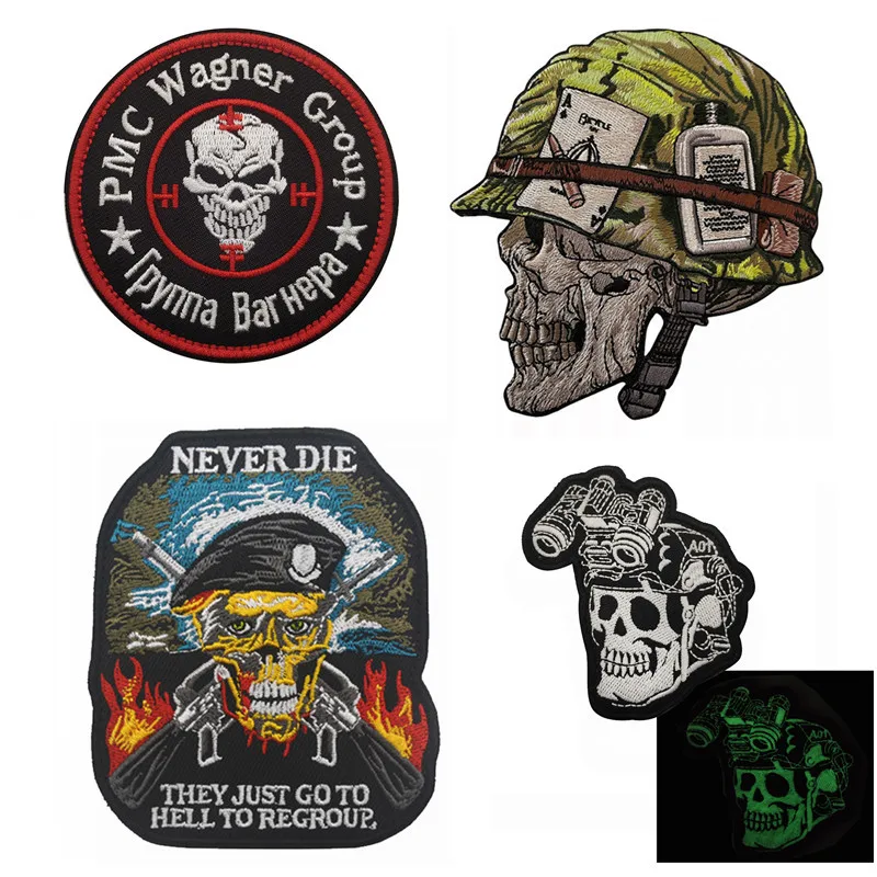 

Skull Tactical Military Hook Embroidered Badges Patches Decorative Clothes Accessories Patch for Backpacks Caps Insignia