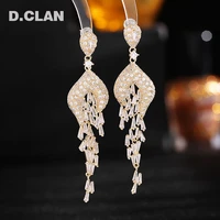 d clan luxurious rectangle sparkly zircon tassel stud earrings fashion banquet party bride wedding jewelry east style gift women