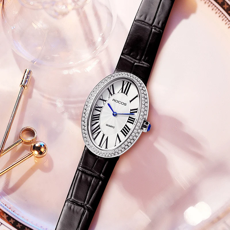 ROCOS Women Quartz Watch Lady Women's Wrist Watch Simple Fashion Dress Bracelet Leather Oval Quartz Watch Ladies Luxury Watch enlarge