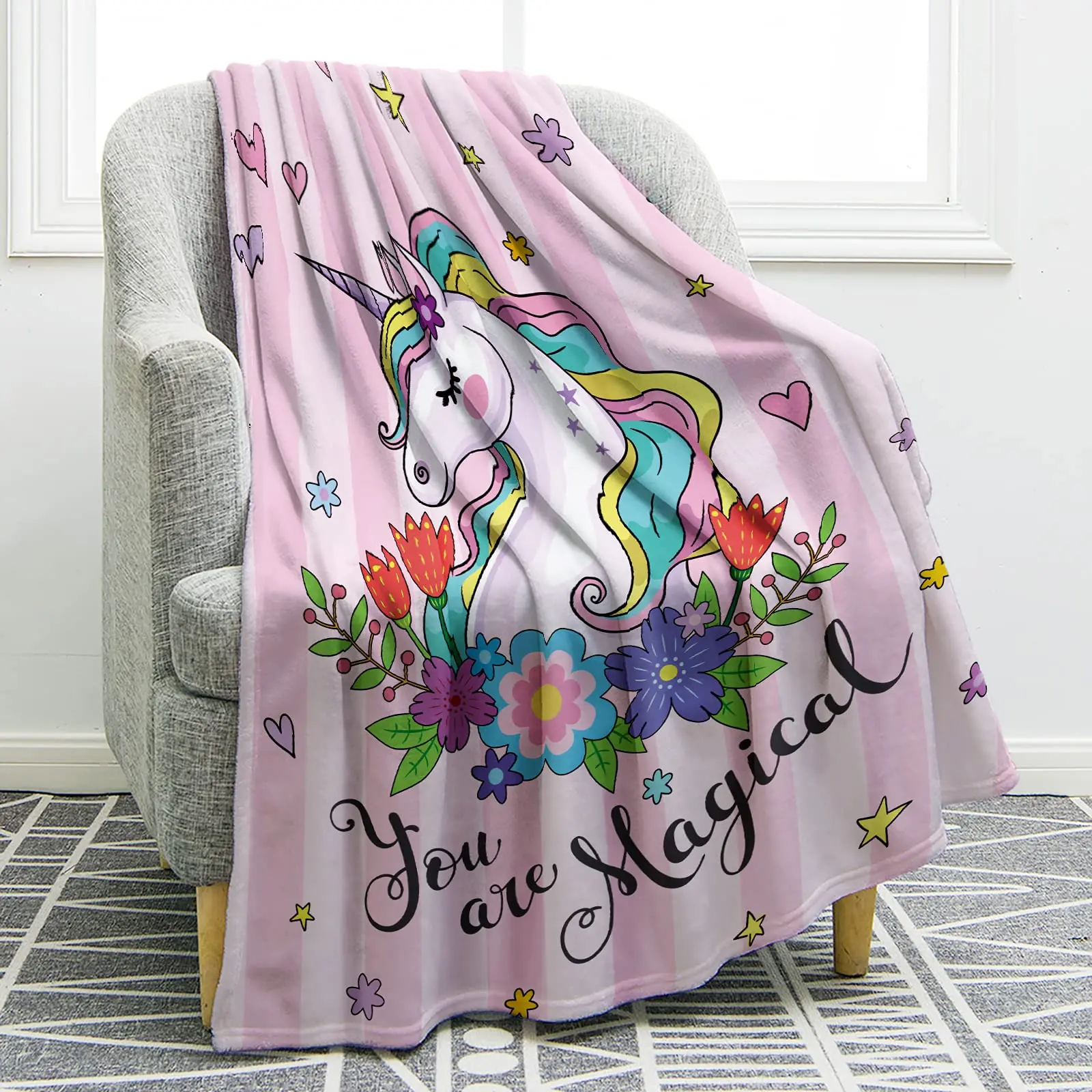 

Cute Unicorn Blanket Fleece Plush Throw Blankets Warm Bedspread Shawl Bed Sofa Flannel Pink Blanket Soft Cozy for Kids Girl Gift