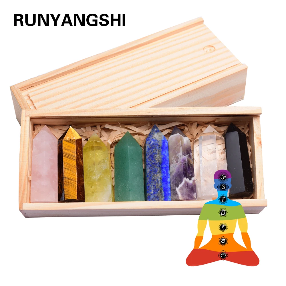 

8 шт./деревянная коробка, натуральный кристалл, точечный лечебный драгоценный камень, жесткий камень для рейки, башня, энергетическая руда, м...