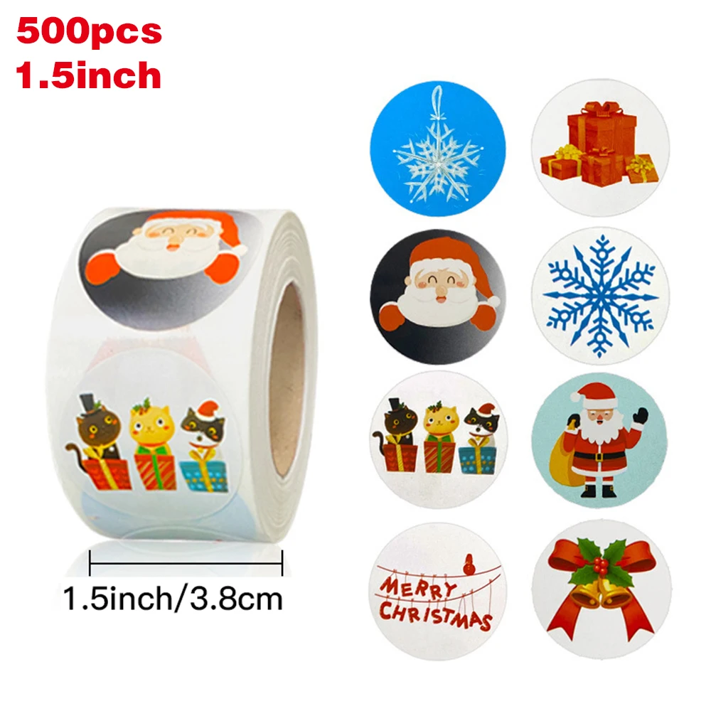

500pcs 1.5inch Merry Christmas Stickers Party Gifts Decorative Envelope Seals Boutiques Wrapping Supplies Stationary Supplies