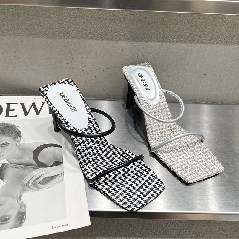 

Женские шлепанцы без задника, сланцы с открытым носком, на толстом высоком каблуке, вечерние туфли-лодочки, повседневные, для свадьбы, летни...