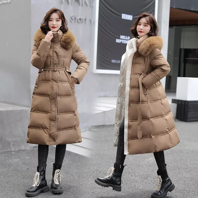 New2022 jacket in heavy hair get long temperament of cultivate morality show belt down cotton-padded jacket female coat