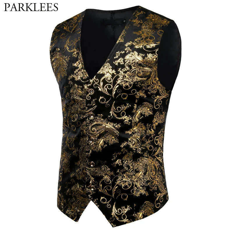 

Mens old Metallic Paisley Printed Steampunk Vest Sinle Breasted V Neck Weddin Waistcoat Men Tuxedo Aristocrat Vests ilet 2XL