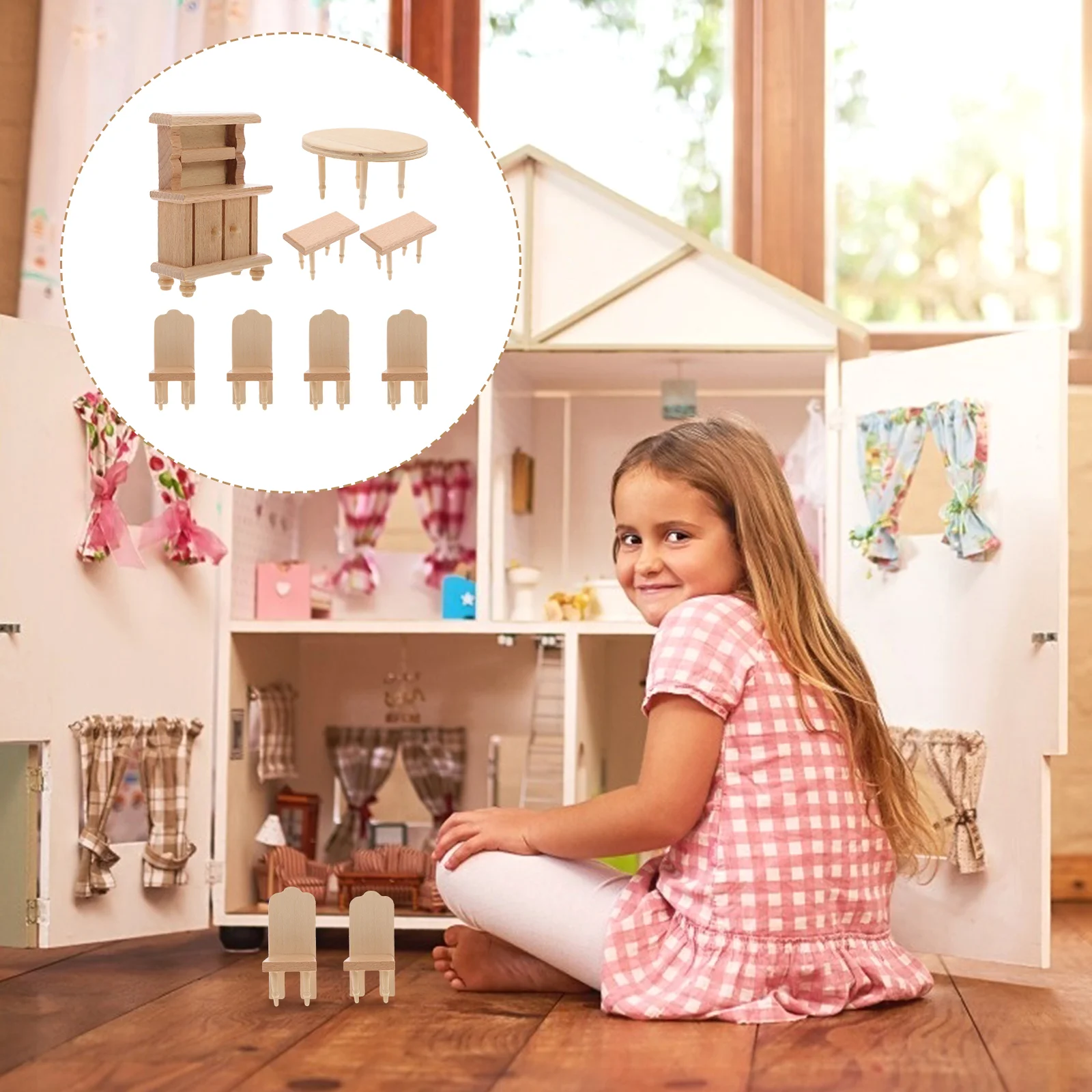

1 Set Chair Table Mini Furniture Doll Accessories Pretend Play Toys