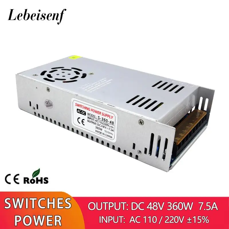 

Импульсный источник питания 48 в 360 Вт 110 а 220 В переменного тока в постоянный ток 48 В светодиодный трансформатор освещения конвертер CCTV адапт...