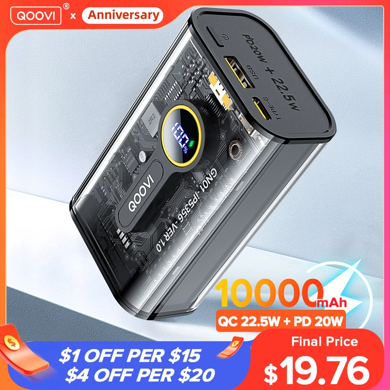 

QOOVI PD 20W Power Bank 10000mAh Portable Fast Charging Poverbank Mobile Phone External Battery Powerbank For iPhone 14 Xiaomi