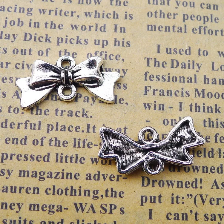 

20pcs/lot 10*20mm Antique Silver Color Bow Knot Charms Connector for DIY Bracelet Necklace Pendants Jewelry Making