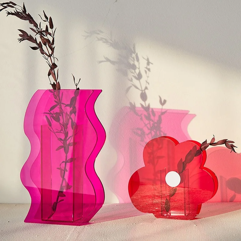 

Nordic Rainbow Colorful Acrylic Flower Vase Home Room Decor Wedding Decoration Vases Office Desktop Decor Plant Pot Modern
