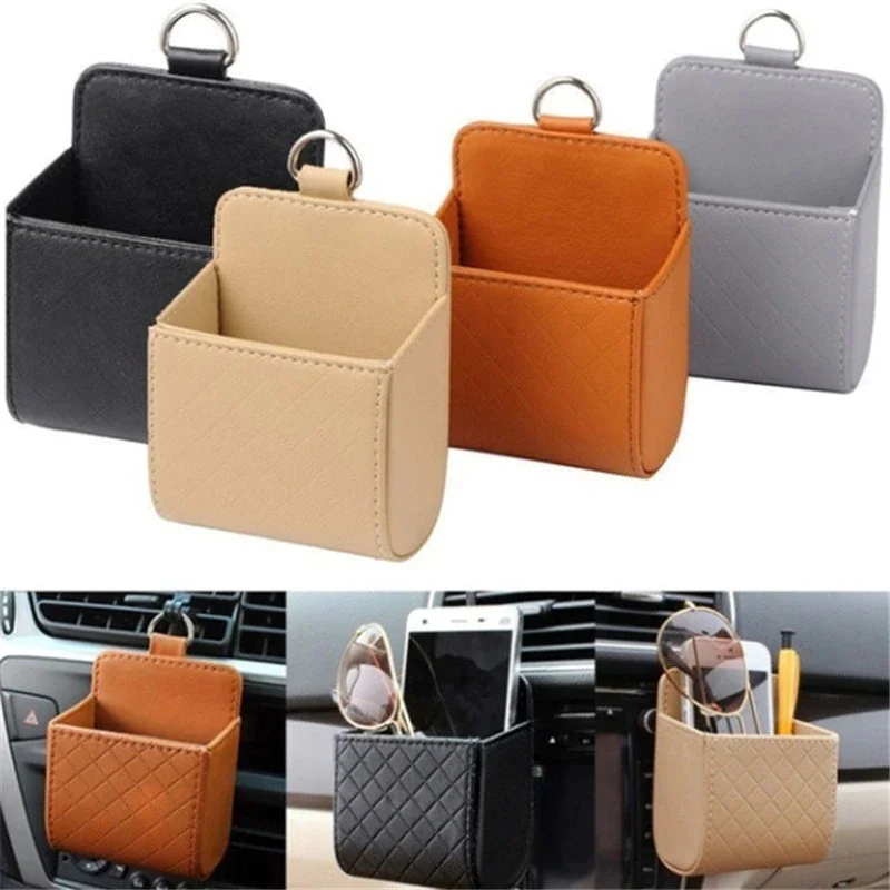 

Car Vent Seat Back Tidy Storage Box PU Leather Coin Bag Case Pocket Organizer Hanging Holder Pouch Accessories 2021
