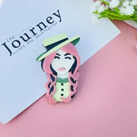 wulibaby acrylic cowboy lady brooches for women unisex wear hat long braids girl party casual brooch pins gifts