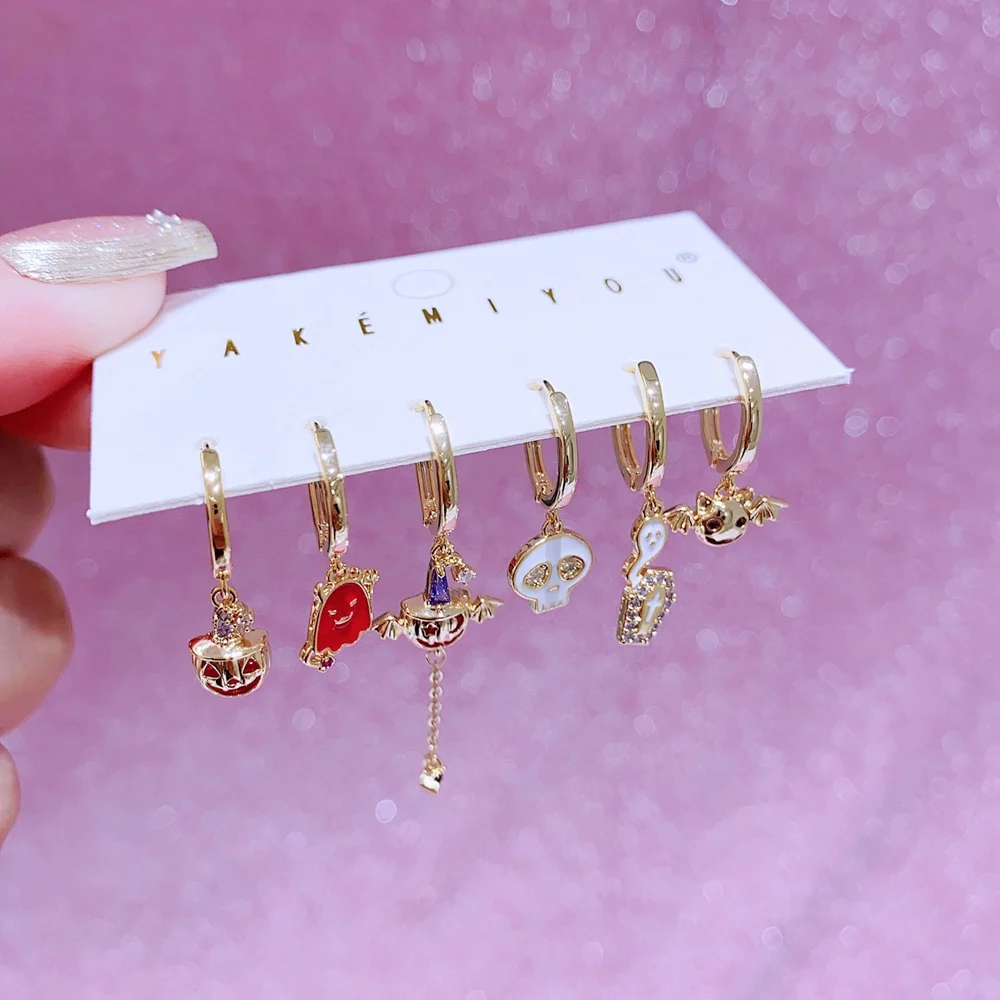 MIGGA 6 шт. кубический циркон призрак висячие серьги комплект позолоченные медные