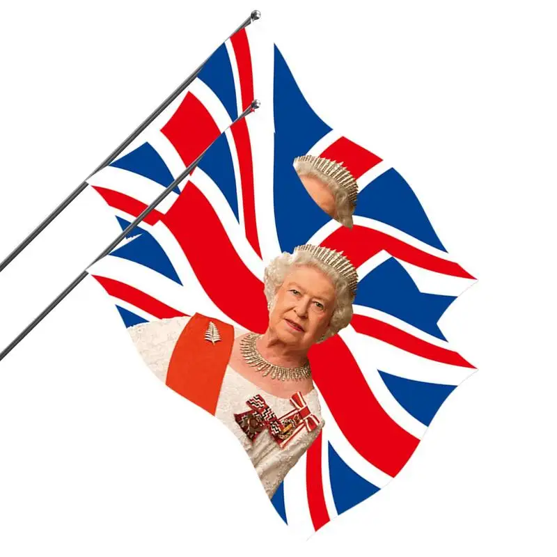 

Elizabeth II Car Flags 2pcs Queen Of England National Flag Car Window Flag British Union Jack Flag Featuring Her Majesty With