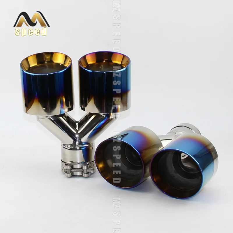 

1PCS Car Accessories 304 stainless steel blue and bright y-type double outlet straight edge exhaust pipe tailpipe