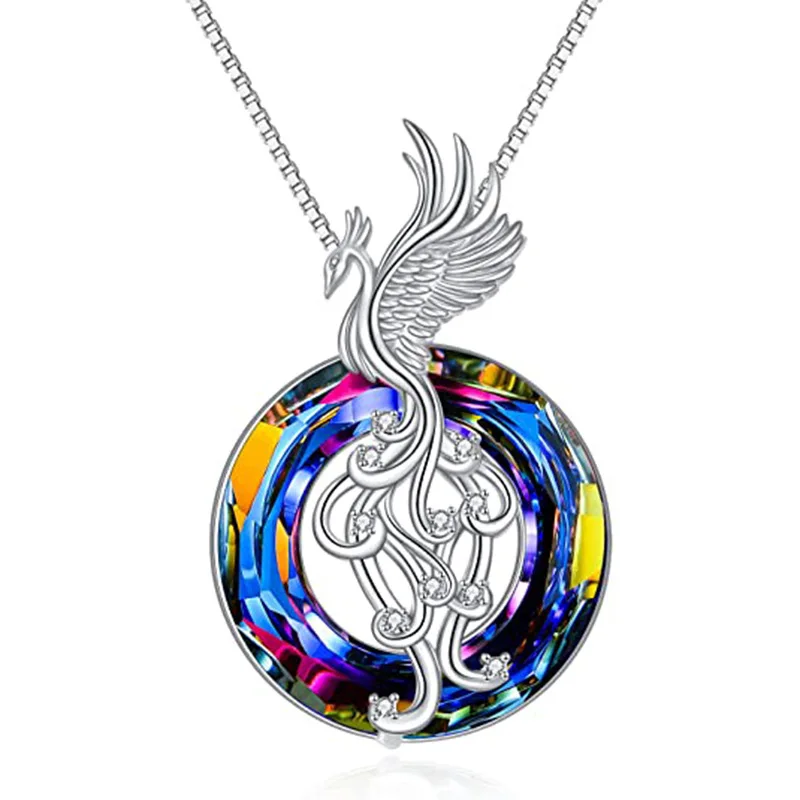 

Delicate Phoenix Bird Necklaces for Women Dainty Mythological Phoenix Colorful Crystal Pendant Necklace Engagement Jewelry Gifts