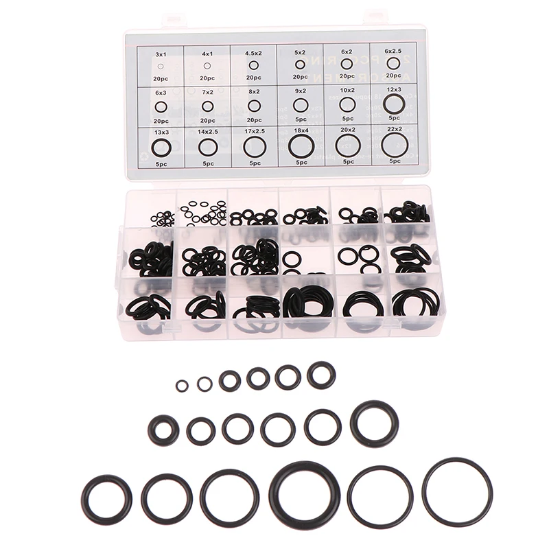 

225 Pcs/Box Rubber O-Ring Assortment Kit 18 Sizes Gasket Washers Made From Nitrile NBR Sleeves