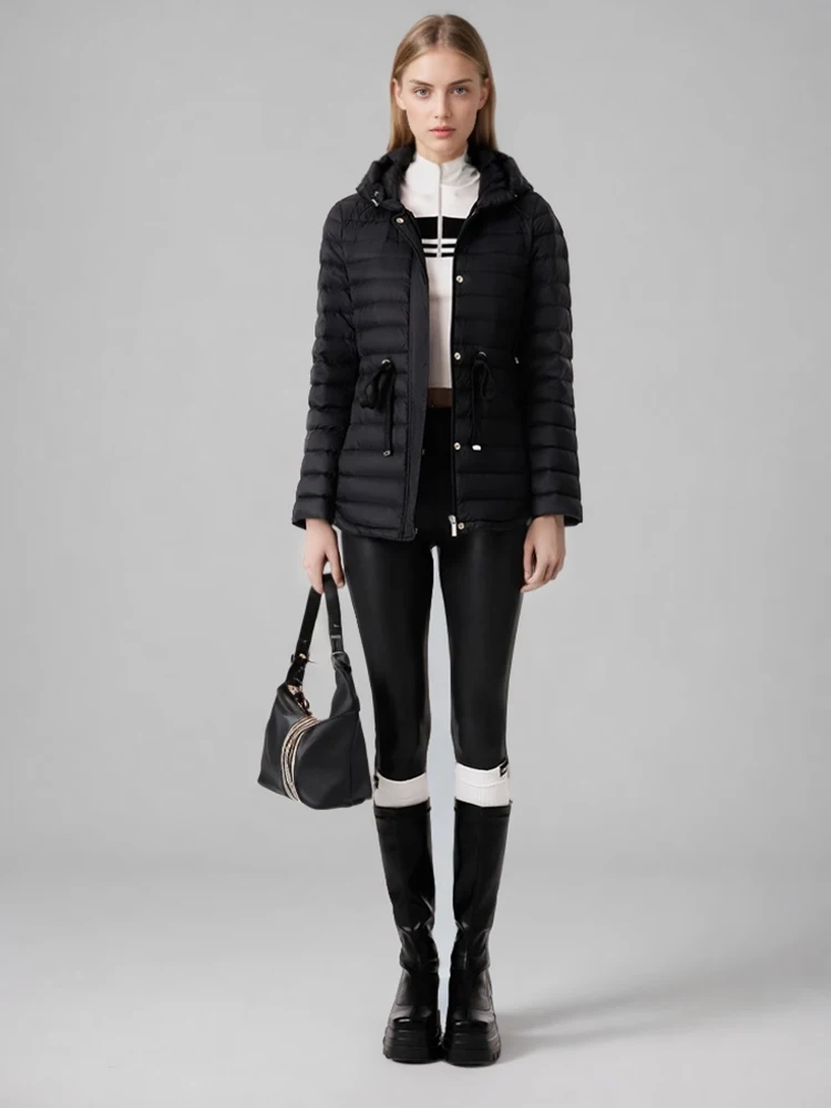 Женский Осенний пуховик с капюшоном короткая куртка-пуховик длинным рукавом