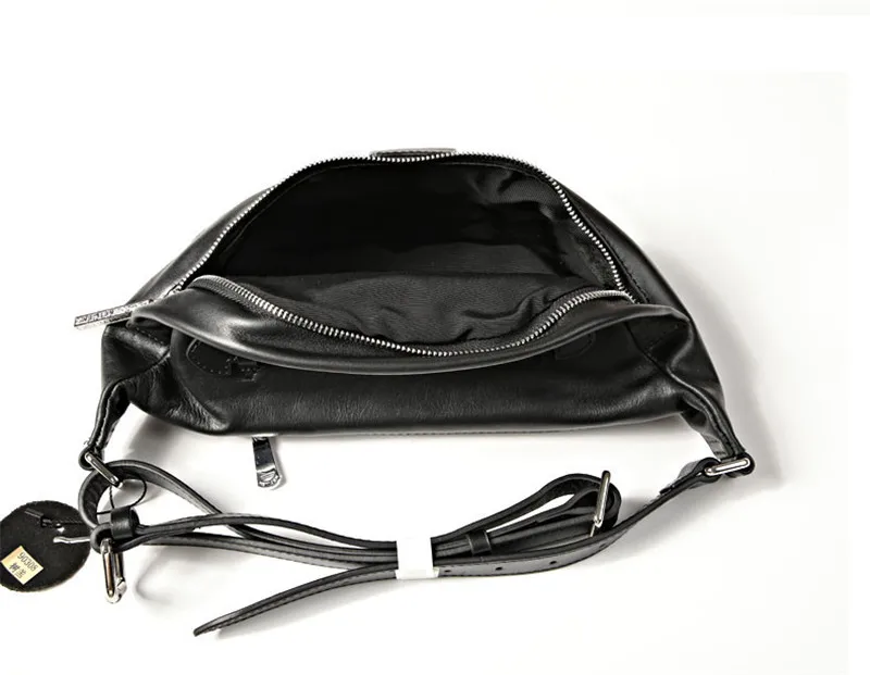 Casual first layer cowhide men's black chest bag fashion natural genuine leather multifunctional waist pack sports crossbody bag