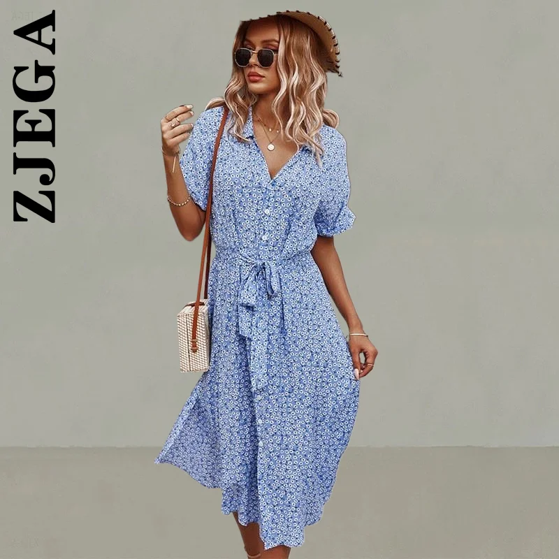 

Zjega Dress Women Fashion Basic Floral V-Neck Beach Boho Dress Soft Cheap Outfits Elastic Holiday Female Dress Woman Vestidos