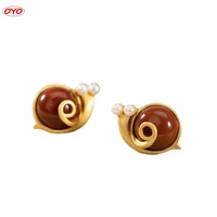 925 silver southern red agate snail stud earrings