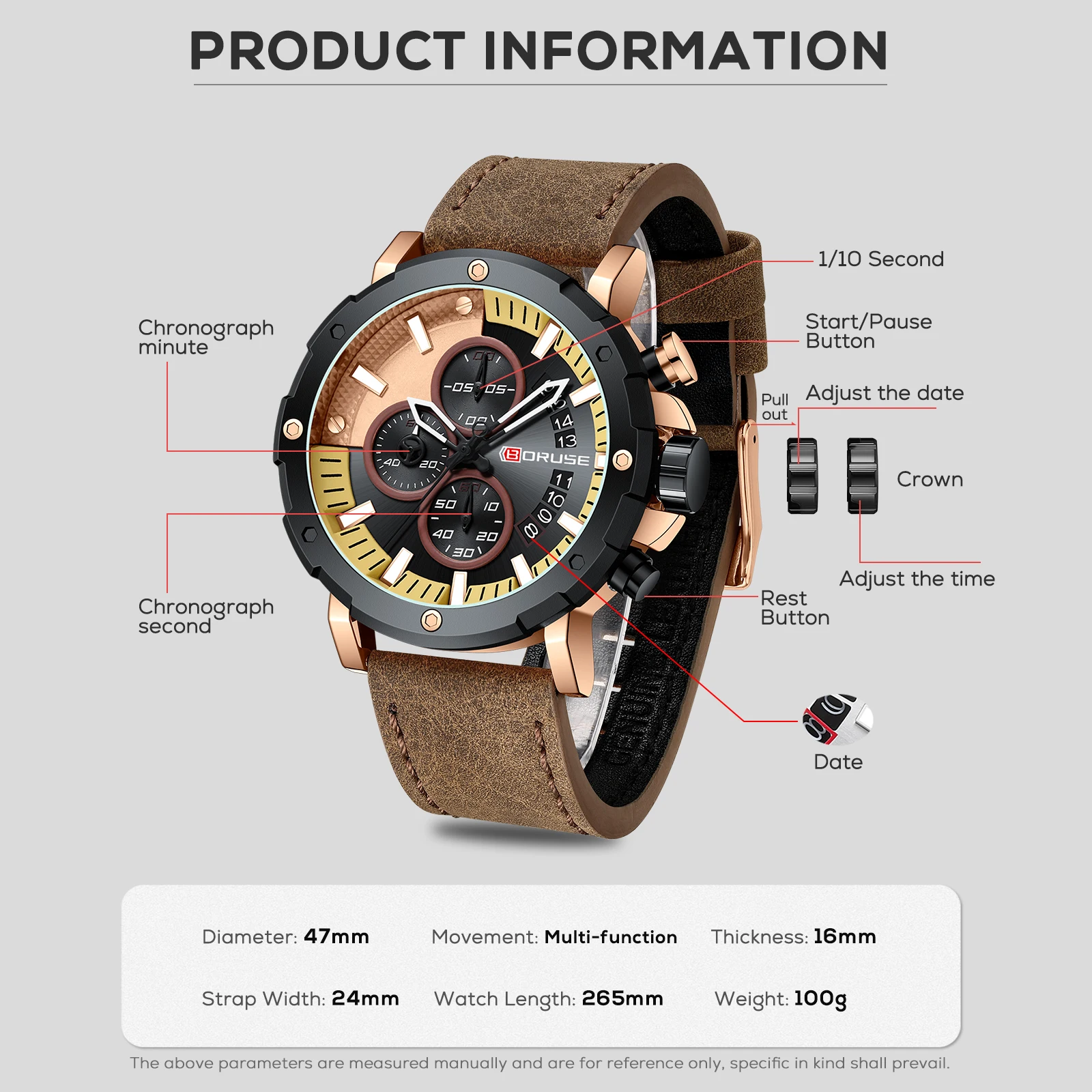 Мужские наручные кварцевые часы BORUSE