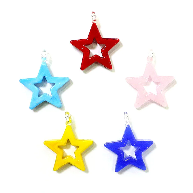 

5PCS Custom Colorful Glass Five-Pointed Star Pendants Cute Mini Pentagram Ornament Women DIY Jewelry Necklace Making Accessories