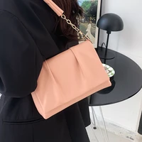 high quality pu leather crossbody bags luxury pleated womens messenger bag simple handbag female solid color chain shoulder bag