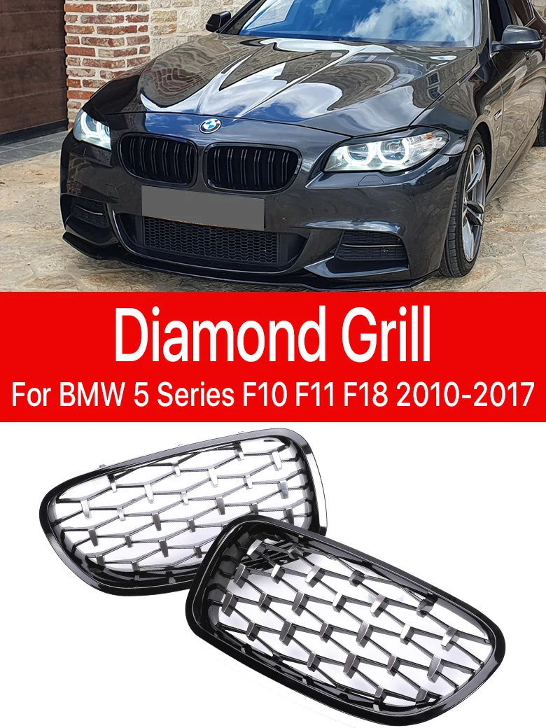 Chrome Diamond Black Grill M5 Front Bumper Kindey Inside Grille Cover Facelift For BMW 5 Series F10 F11 F18 2010-2017 520i 528i