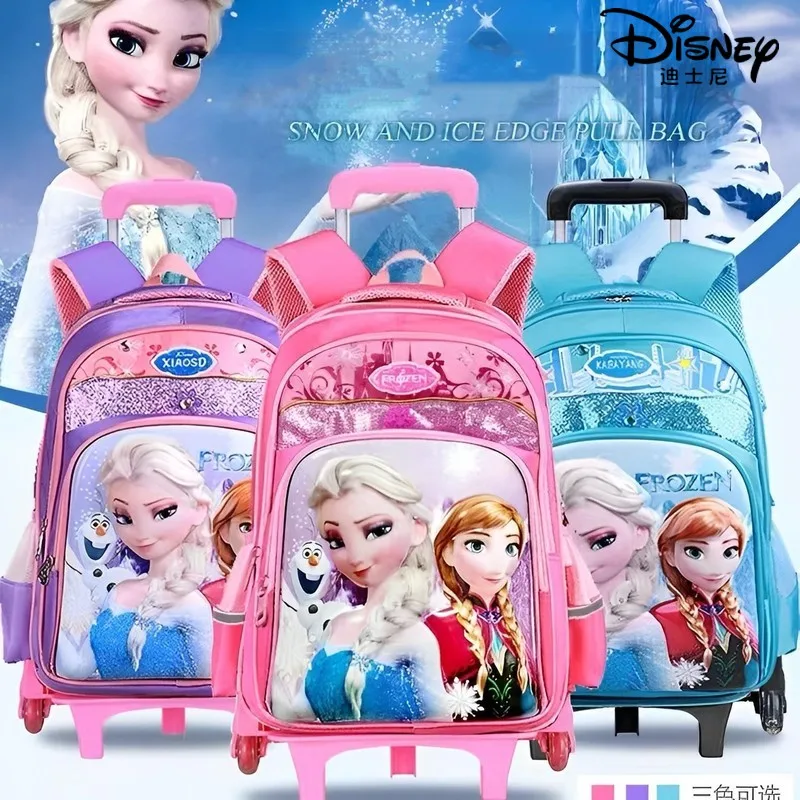 Disney Frozen Elsa With Wheels Trolley Detachable Schoolbag Boys Girls School Students Large Capacity Waterproof Backpack Gift